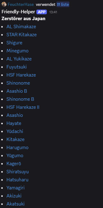 Discord-Ausgabe von /liste