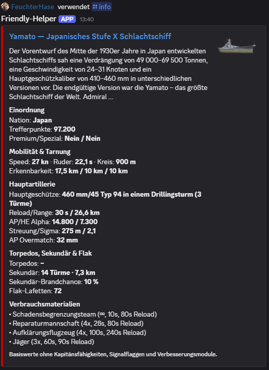 Discord-Ausgabe von /info