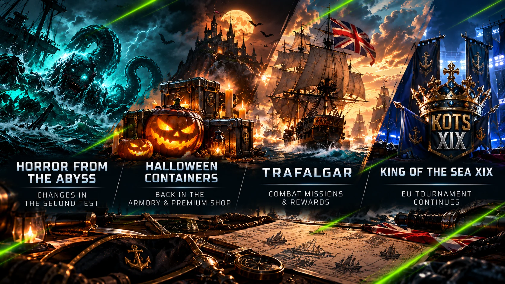 World of Warships news covering Horror From the Abyss, Halloween containers, Trafalgar and King of the Sea XIX