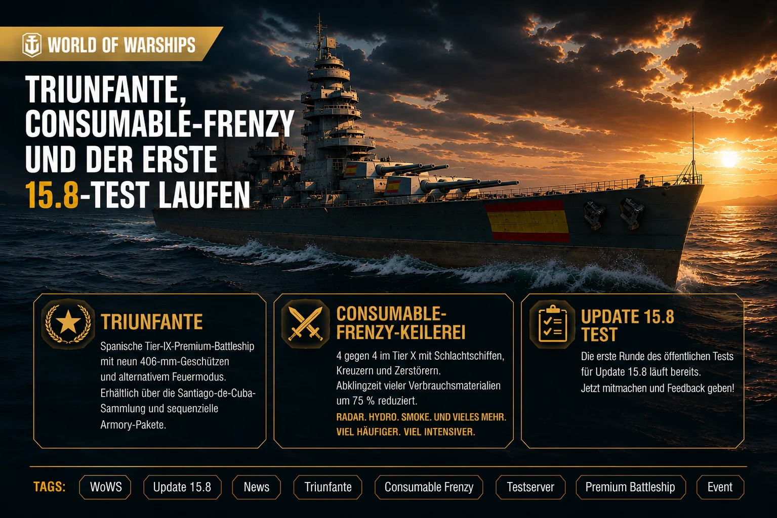 Warship Masters 2026 mit Kriegsschiff auf hoher See und dem offiziellen Warship-Masters-Logo.