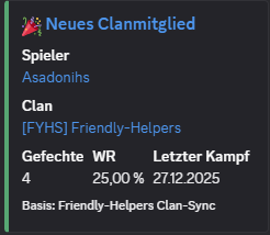 Discord-Beispiel für die Meldung eines neuen Clanmitglieds