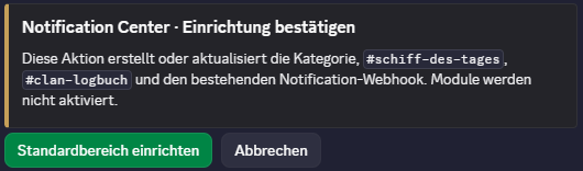 Discord-Bestätigung für das Erstellen der Notification-Standardstruktur