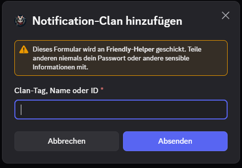 Discord-Formular zum Suchen eines Notification-Clans